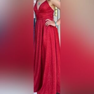 Red Prom dress, glitter lacey back, size small